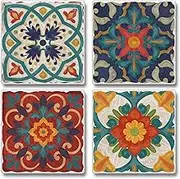 Thirstystone Spanish Villa Multi-Image Absorbent Stone Tumbled Tile Coaster 4 Pack with Protective Cork Backing Manufactured in The USA