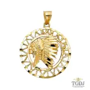 14K Yellow Gold Indian Pendant, Yellow Gold Indian Pendant