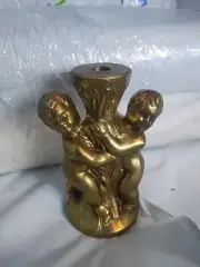 Vintage Gold Tone Cast Metal Cherub Table Lamp Base Parts Figurine