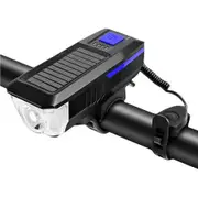 Solar and USB Rechargeable Mountain Bike Night Cycling High Brightness Bike Front Light and 120dB Horn Bicycle Light Blue