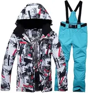 [Yytcsjz] Men's Ski Jacket and Pants Set, Winter Heated Coat Hooded Outdoor Skiing Snowboard Suit for Men, 2 Pieces Waterproof Snowboarding Snowsuits Set, for Outdoor Snow Activities (Color : B Black red, Siz