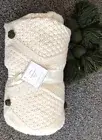 POTTERY BARN ~ BOBBLE KNIT THROW ~ CREME WITH GREEN POM POMS & BOLD TASSLES
