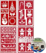 4 Pack of Christmas Stencils , Over N Over Reusable + How to Etch CD