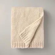 Hearth & Hand Magnolia 60x50" Solid Chunky Knit Ribbed Throw, Cream