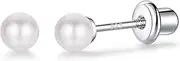 [LUCKMORA] 925 Sterling Silver Cubic Zirconia Earrings Studs for Men Hypoallergenic Nickel Free Earrings for Women Princess Round Cut (White-S pearl)