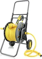 Wurzberge 30m Garden Hose Reel Cart on Wheels, Hose Pipe Reel with Rewind Handle, Includes 30m Rubber Water Pipe and 2m Leader Hose, Spray Gun