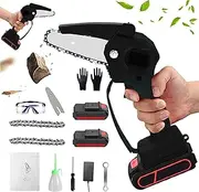 Mini Chainsaw Rechargeable Cordless Electric Chainsaw Portable Powered Lithium 4 in One-Hand Chainsaw with 36V 2 Battery and 2 Chain for Tree Branch Wood Cutting Tree Garden Pruning Shears Tools