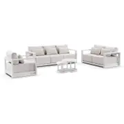 Whitehaven 3+2+1 Seater Outdoor Aluminium Lounge with Hugo Coffee Table Set White - Sandstone Olefin