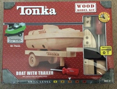 Skill Level 3 Tonka Boat With Trailer Wood Model Kit 50+ Pieces