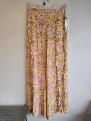 NWT Billabong Women's Split Spirit Floral Pants In Yellow Size Large MSRP $59.95