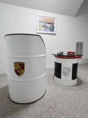 Porsche Inspired Table with Vintage Steering Wheel & Two matching Chair