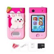 Kids Touchscreen Smart Phone Toy 180 Degrees Rotating Dual Camera Learning Play Toy-Pink
