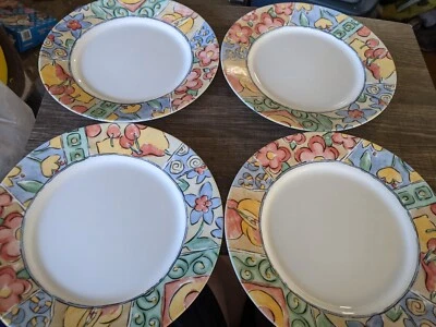 CORELLE WATERCOLORS 10 & 3/4 INCH DINNER PLATES x4 NEW OLD STOCK FREE USA SHIP