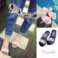 在飛比找momo購物網優惠-【Taroko】夏日沙灘花朵一字透明平底涼拖鞋(2色可選)