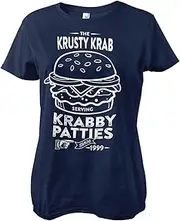[SPONGEBOB SQUAREPANTS] Officially Licensed The Krusty Krab Serving Krabby Patties Women T-Shirt (Navy Blue), Medium
