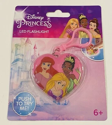 NEW DISNEY PRINCESS LED FLASHLIGHT KEYCHAIN CLIP Belle Tiana Rapunzel Tangled