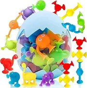 27 PCS Suction Toy Set Suction Cup Toys, Montessori Silicone Building Blocks Bath Suction Toys, Portable Dinosaur Eggshell Storage Sensory Sucker Toys for Kids Boys Girls