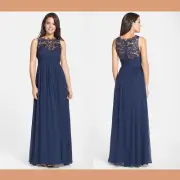 NWT Aidan Mattox Embellished Lace & Silk Chiffon Gown Twilight [ SZ 6 ] #E892