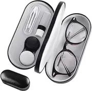 [KASCLINO] 2 In 1 Eyeglasses Case, Double Layer Glasses & Contact Lens Case with Mirror Tweezers Remover, Hard Shell Protective Cases for Men & Women (green)