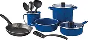 [Cinsa] 11-Piece Cookware Set, Enamel on Steel, Compatible with Gas, Induction & Electric Stoves - Turquoise Blue