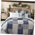 DaDa Bedding Denim Blue Elegance Patchwork Floral Bedspread Set - 100% Cotton