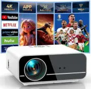 4K Android TV Projector 22000LM FHD Auto Focus WiFi6 BT Zoom 50% w/ Bag Portable