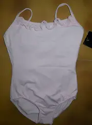 NWT Bloch Candy Pink Camisole Leotard Glittered Mesh Frill Sm Child 4-6 CL4067
