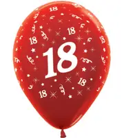 18th Birthday Red Metallic Latex Balloons 25 Pack