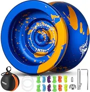 [MAGICYOYO] N11 Yoyo Professional Unresponsive Yo-yo for Kids, Pro Metal Yoyo for Adults Advanced, Replacement Responsive Yo yo Bearing for Beginner+12 Yoyo Strings+ Yo yo Case + Bearing Kit(Blue Gold)