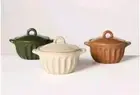 2024 Hearth & Hand Magnolia Set Of 3 Fluted Ramekins w/ Lids Stoneware Fall