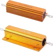 Mellisso 2x Gold Aluminum Clad Power Resistor Resistance 100W, 1 Ohm 1R & 2 Ohm 2R