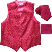 New Men's Formal Vest Tuxedo Waistcoat_necktie set paisley hot pink wedding prom