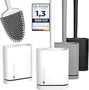 Silicone Toilet Brush with Flat and Flexible Head - Silicone Toilet Brush with Quick-Drying Holder - Modern Toilet Brush for Wall Mounting No Drilling (White, Matte) - Set of 1