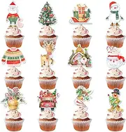 PQCLXUYA 24 PCS Christmas Cupcake Toppers,Merry Christmas Cupcake Picks,Christmas Toppers Picks,12 Style Christmas Cake Decorations for Christmas Party Supplies Dessert Baking Decor (24pcs)