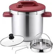 Pressure Canner and Cooker, 7l/22cm Pressure Cooker, Instant Cook Pot with Adjustable Exhaust Valve, Dual Handle, Works on All Cooktops Including Induction for Meats, Poultry, Seafood red