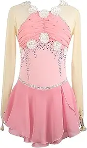 [Zagitova] Figure Skating Dress for Girls Printing Patchwork Women Breathable Competition Dance Outfits Shiny Rhinestone