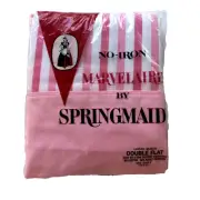 Vintage Springmaid Marvelaire Double Flat Sheet Pink White Striped N0-Iron New