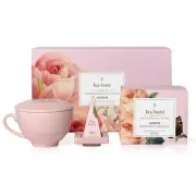 Jardin 3-Piece Tea Gift Set with Pink Cafe Cup with Lid, Tea Tray and 10 Assorte