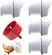 Chicken Feeder Kit,Automatic Poultry Feeder Ports Kit, No Waste Waterproof Feeder Ports Kit 4 Ports 1 Hole Saw with Covers for Buckets, Bins, Troughs