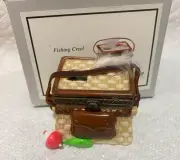 PORCELAIN HINGED BOX Fishing Creel with Fish Trinket Midwest PHB New in Box