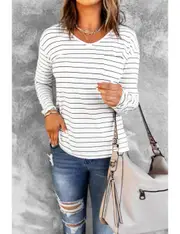 Striped V Neck Long Sleeve Top