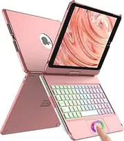 Touch Keyboard Case for iPad 9th Generation (10.2", 2021), 10 Color Backlight, 360° Slim Cover, Bluetooth Keyboard with Pencil Holder, Compatible with iPad 8th Gen 2020, 7th Gen 2019, Rose Gold