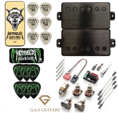 EMG JH Set James Hetfield Brushed Black Chrome Short Pots ( 12 PICKS & 2 TINS )