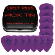 12 x Dunlop Tortex Standard 1.14mm Purple Guitar Picks In A Handy Pick Tin