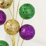 Set of 6 Decorative Mardi Gras Glitter Ball 9-1/2" Sprays