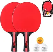 Ping Pong Paddles and Table Tennis Set Pack of 2 Ping Pong Rackets with 3 s and Carry Bag for Beginners Boys Girls Red