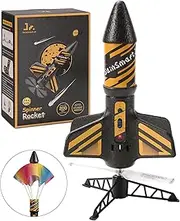 SainSmart Jr. Rocket Launcher for Kids - Motorized Air Rocket, Self-Launching Outdoor Toy for Age 8-12 with Parachute Safely Land, Launch up to 200 ft, Black