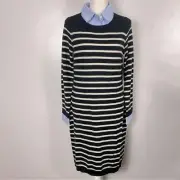 Cynthia Rowley Merino wool striped sweater dress with collar sz M