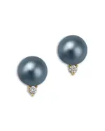 Bloomingdale's Fine Collection Diamond & Cultured Tahitian Black Pearl Earrings in 14K Yellow Gold, 0.10 tcw