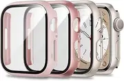 [3 Packs] Case for Apple Watch Series 8 Series 7 41mm with Tempered Glass Screen Protector,Hard PC Protective Bumper and Ultra-Thin Face Cover Compatible with Iwatch Series 8/7 41mm (3 Colors)